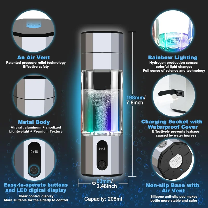 BPA Free Portable Intelligent10000PPB Hydrogen USB WaterGenerator Bottle Machine for Ofce Home Travel - Image 4