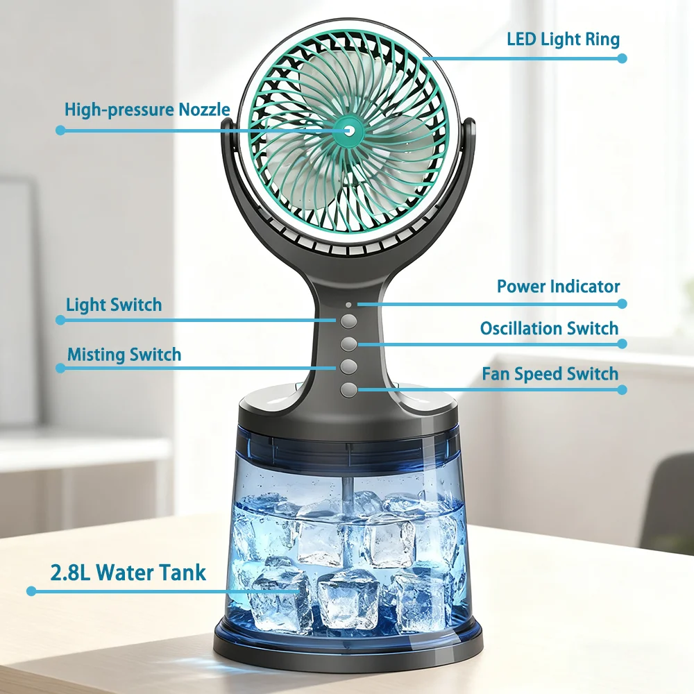 Portable Outdoor HotelHousehold Water Mist Fan EnergyEficient Oscillating Rechargeable DC 12V Floor Standing SmallAppliance - Image 3