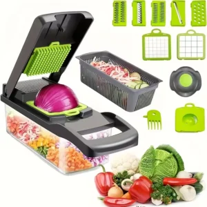 16PC Modern MultifunctionalPush Vegetable Cutter ManualFood Chopper Stainless Steel EasyClean Dishwasher KitchenAccessory