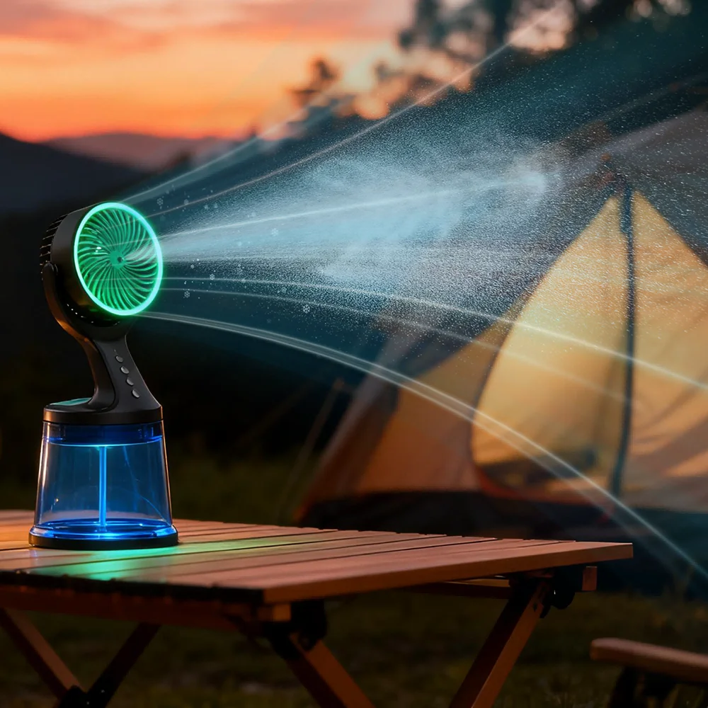 Portable Outdoor HotelHousehold Water Mist Fan EnergyEficient Oscillating Rechargeable DC 12V Floor Standing SmallAppliance